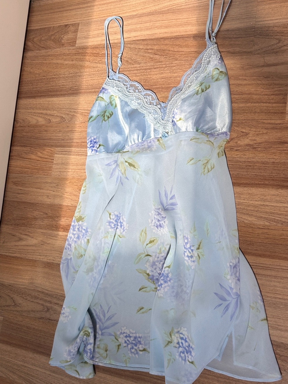 Light Blue Floral Lace Trim Chemise Slip